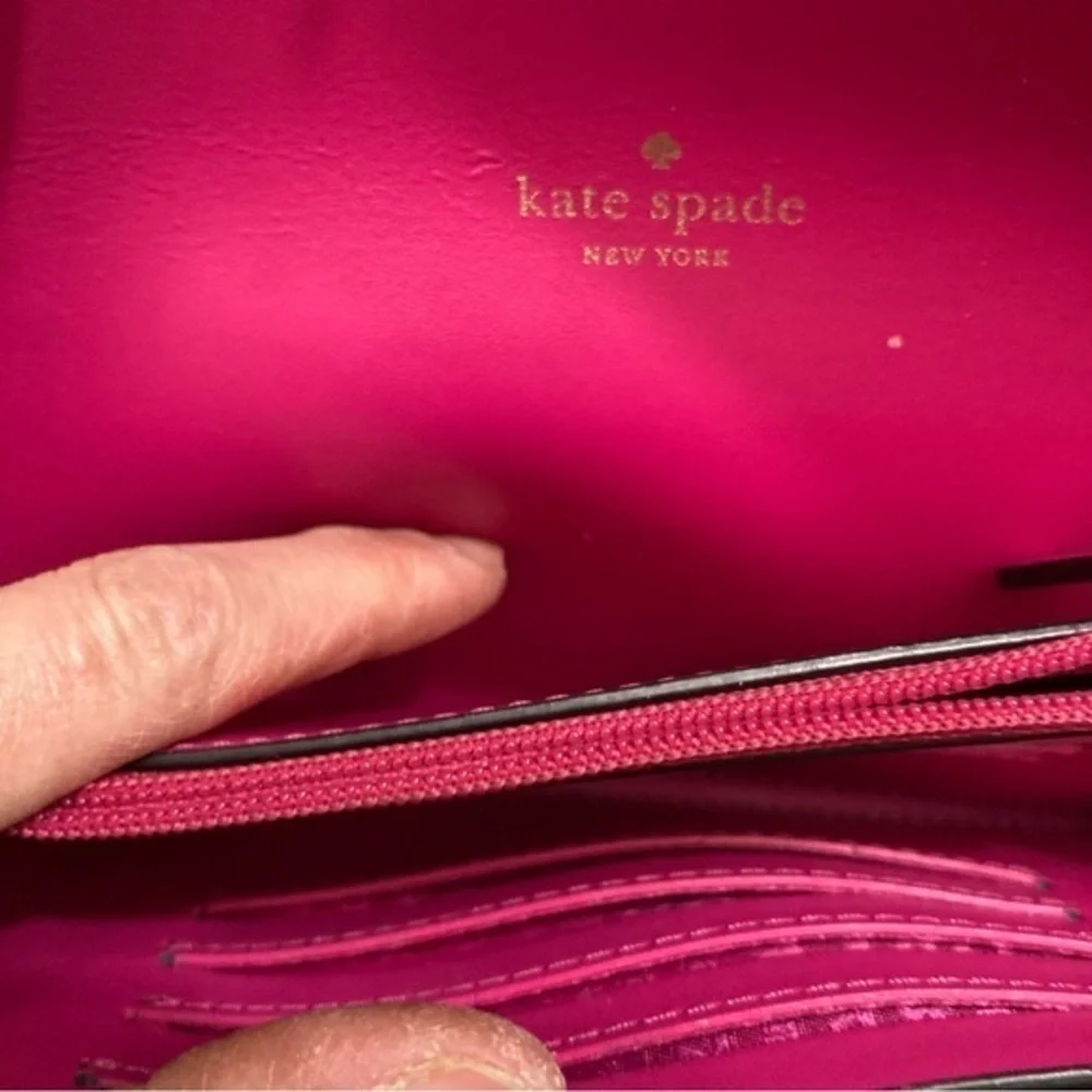 Kate Spade Pim Arbour Hill Leather Flap Wallet Black & Sweetheart Pink